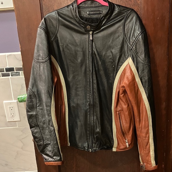 WILSONS LEATHER MENS M.JULIAN BLACK AND VINTAGE MOTO JACKET LARGE